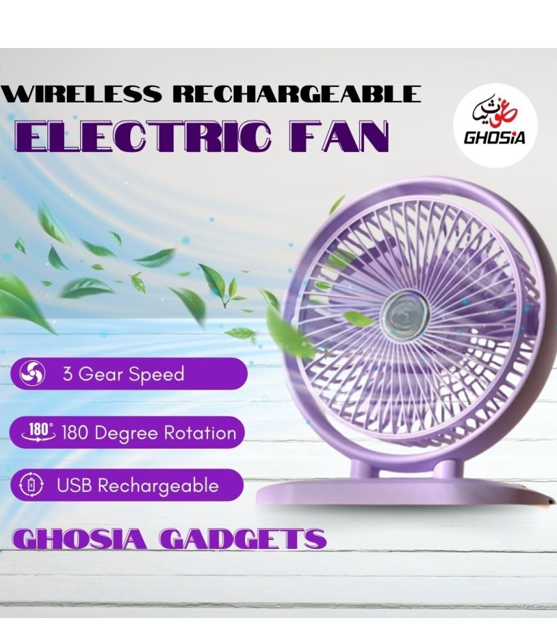 Electric Portable Mini Desk Fan 180° Rotating USB Rechargeable 3 Wind Speed Adjustable Bedroom Table Fan