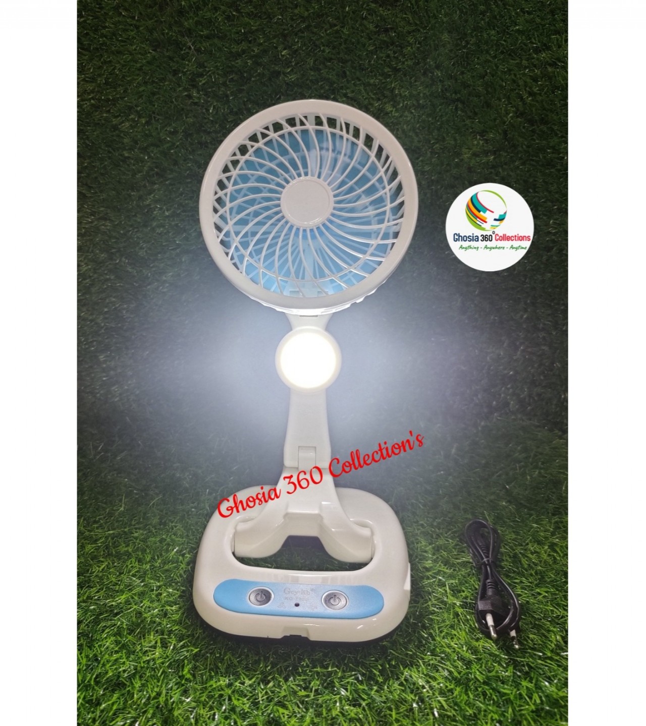 Folding Fan With Bright LED Light Table/Desk Air Cooler Variable Wind Speed & Light Brightness