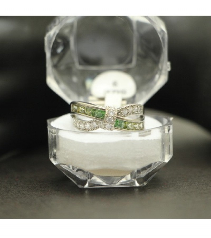 Kun traders 1 carrot silver Ring with Imported Green & White Stones