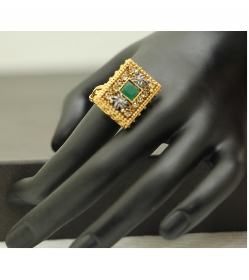 Kun traders Gold Plated Square Ring with Zarqoon Stones