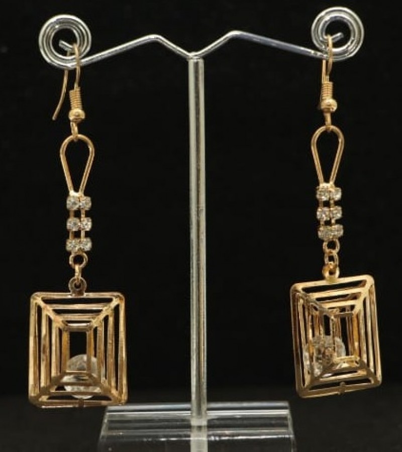 Kun traders Golden Diamond Cage Square Earring with beautiful stones