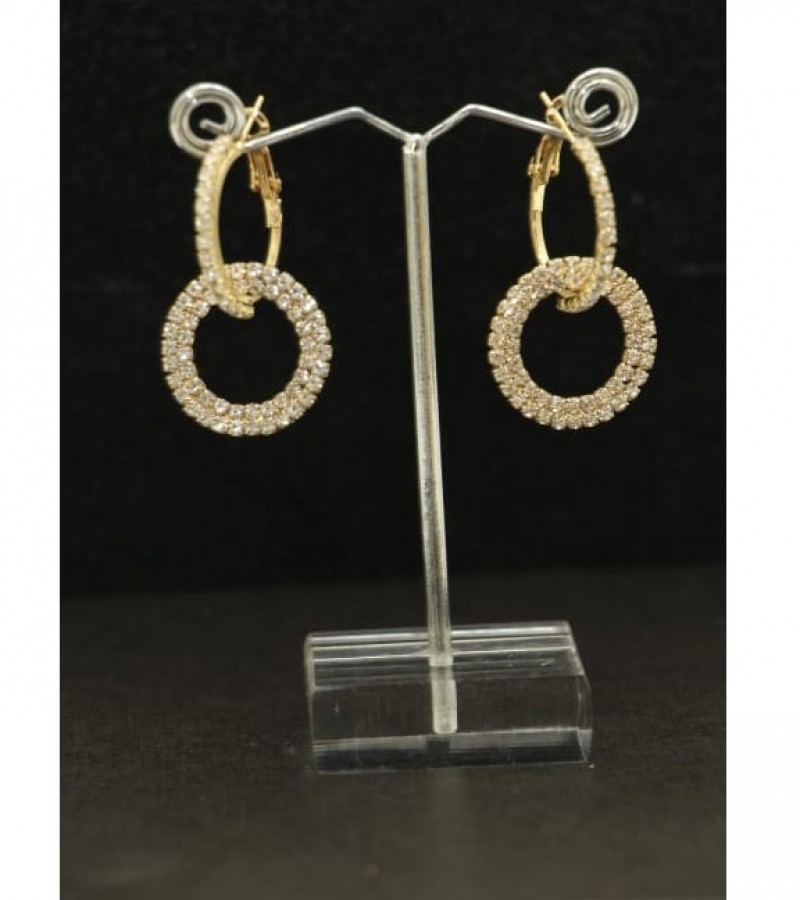 Kun traders Golden Drop Double Ring Earring with Imported beautiful stones