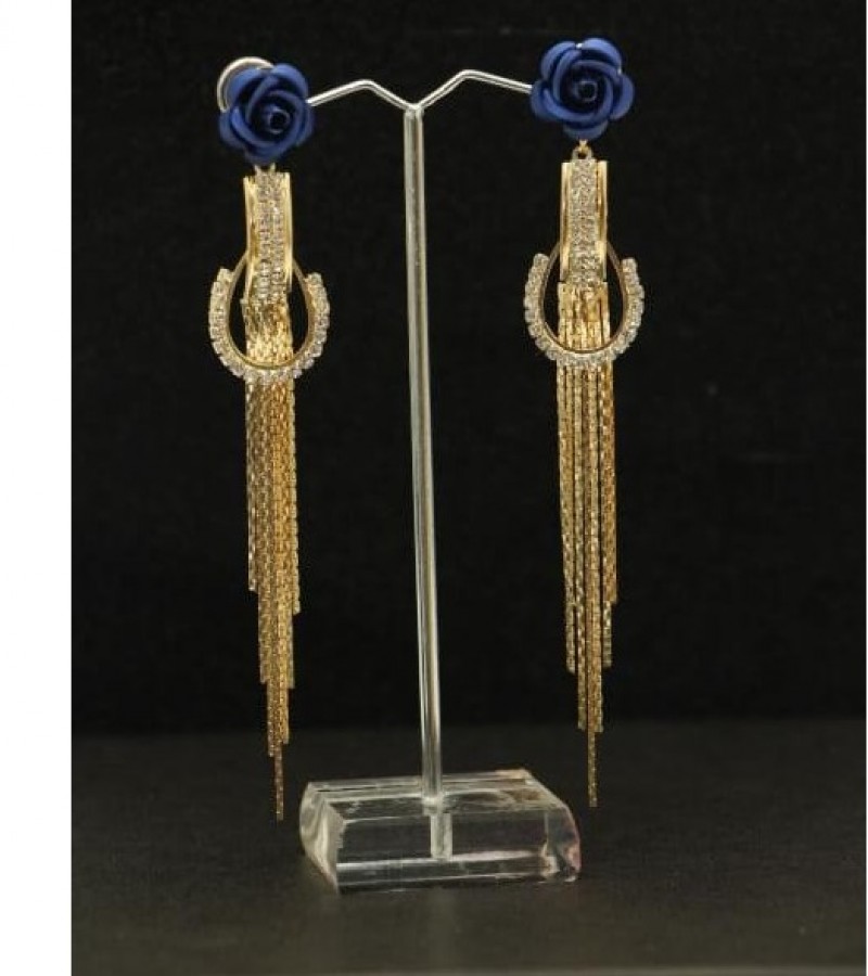 Kun traders Long Drop Chain Earring with imported stones and Colorful Flower
