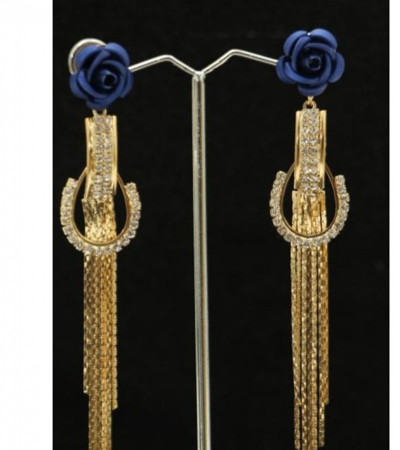 Kun traders Long Drop Chain Earring with imported stones and Colorful Flower