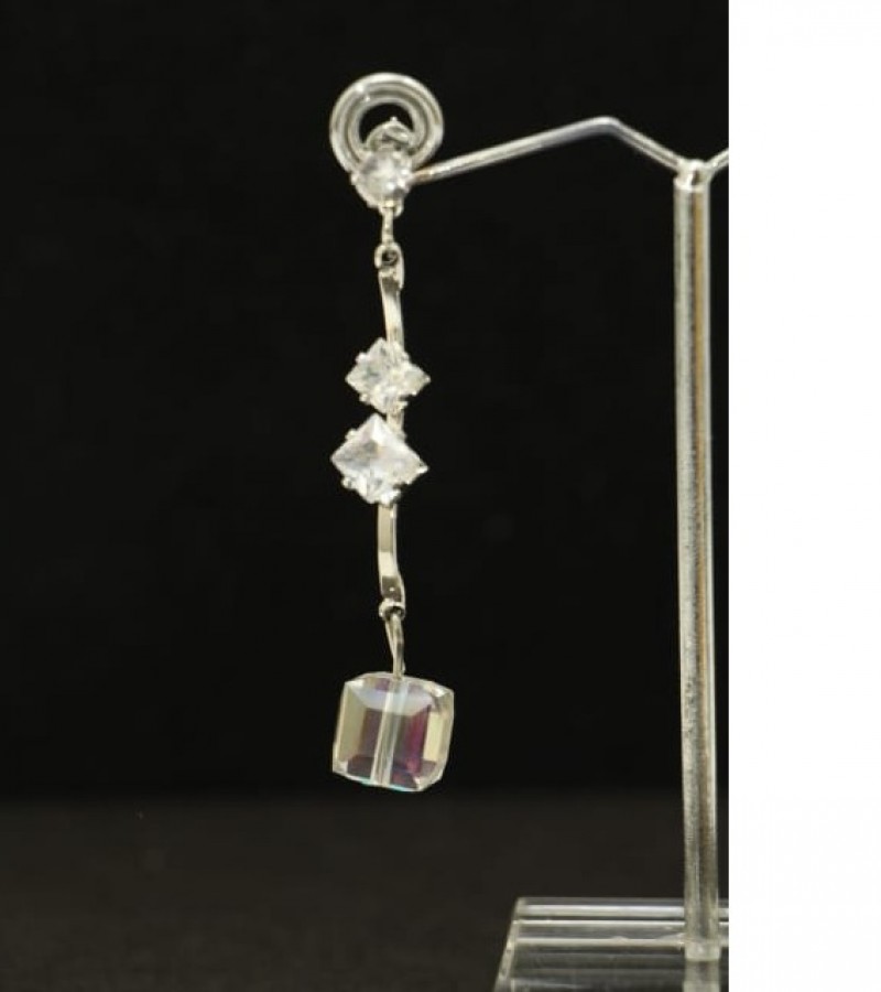 Kun traders Long Slim Dropping Crystal Dice Earring with Imported Diamond stones