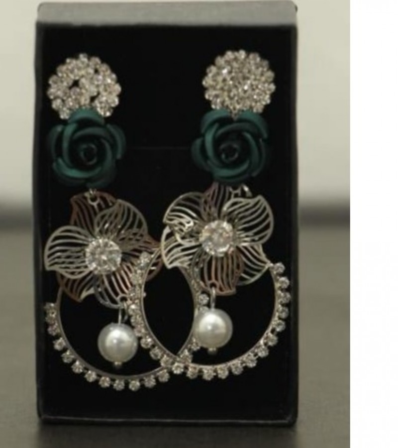 Kun traders Silver Drop Patel Earring with imported stones and Colorful Flower