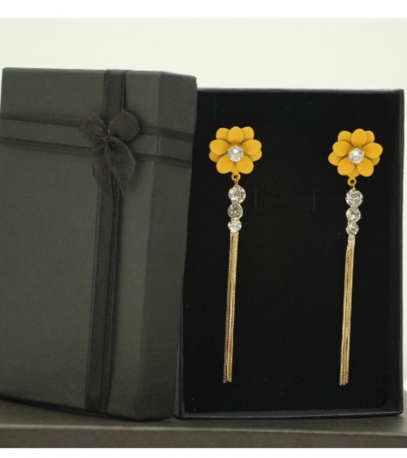 Kun Traders Slim Drop Chain Earring with imported stones and Colorful Flower