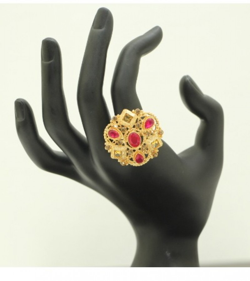 Kun traders Traditional Antique Gold Ring with Imported Red Stones