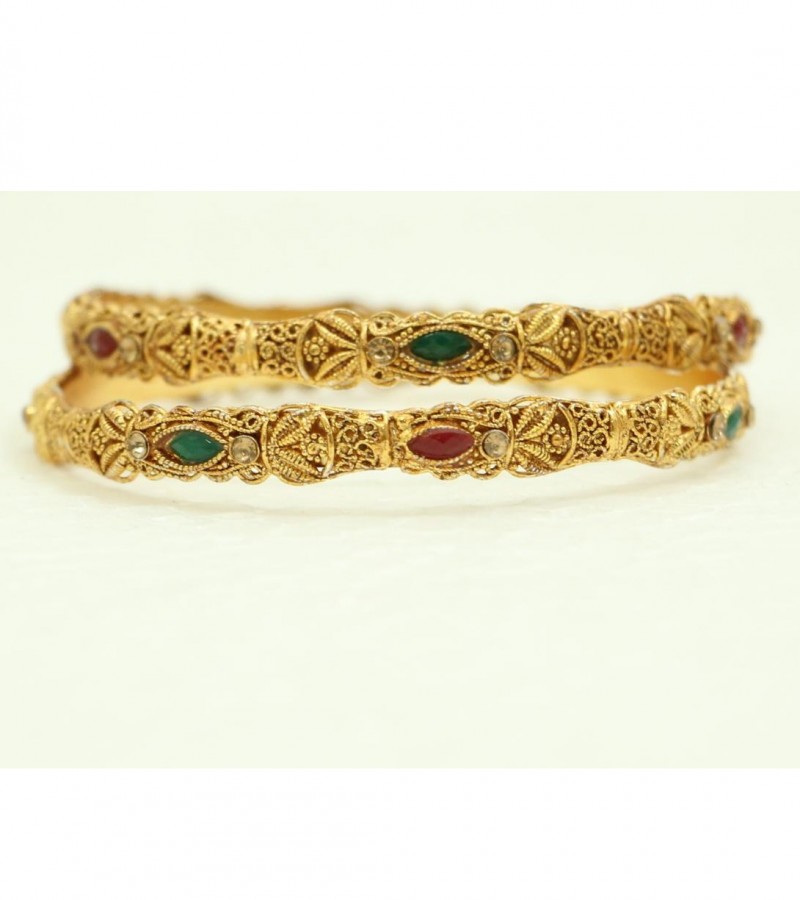 Kun traders Traditional Imitation Gold Plated 2 PCS Kada Bangle Set Women Jewellery