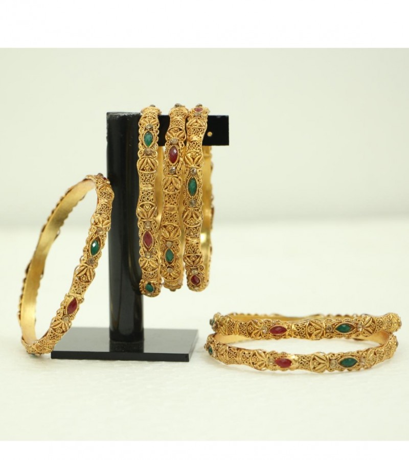 Kun traders Traditional Imitation Gold Plated 4 PCS Kada Bangle Set Women Jewellery