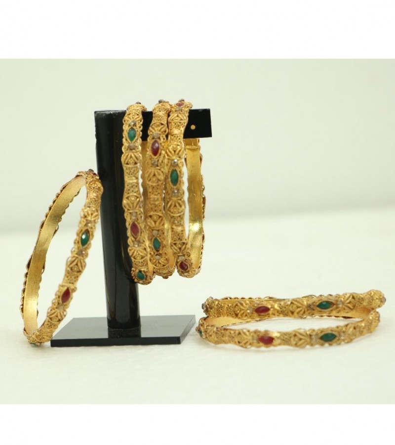 Kun traders Traditional Imitation Gold Plated 6 PCS Kada Bangle Set Women Jewellery