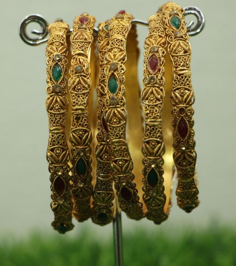 Kun traders Traditional Imitation Gold Plated 6 PCS Kada Bangle Set Women Jewellery