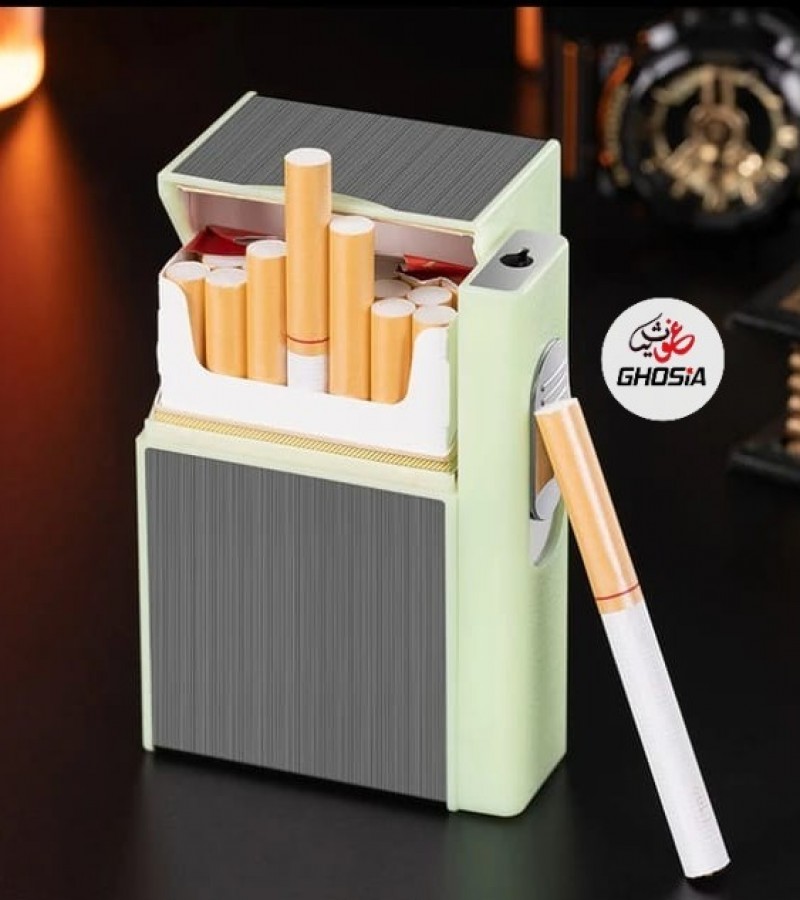 Metal Cigarette Case 20 Pack Cigarette Capacity Lighter Gas Lighter Turbo Men's Accessories