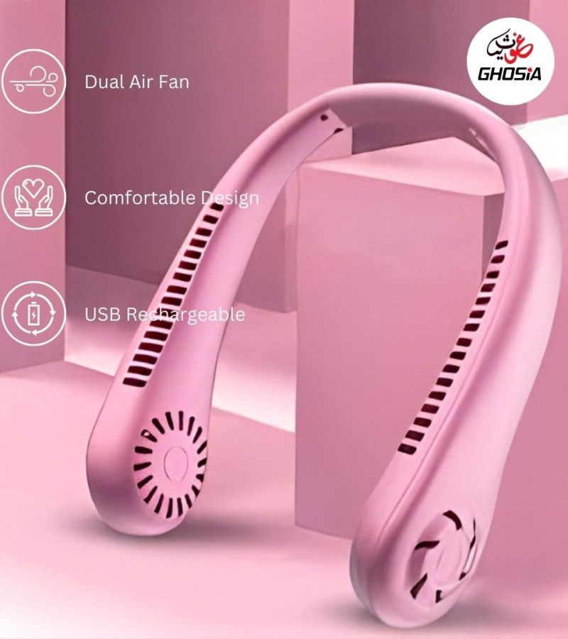 Pink Portable Neck Fan, Personal Bladeless Wearable with Portable 360°Cooling Neck Fan，USB Rechargeable Mini Hanging Neck Fan for Outdoor Sports
