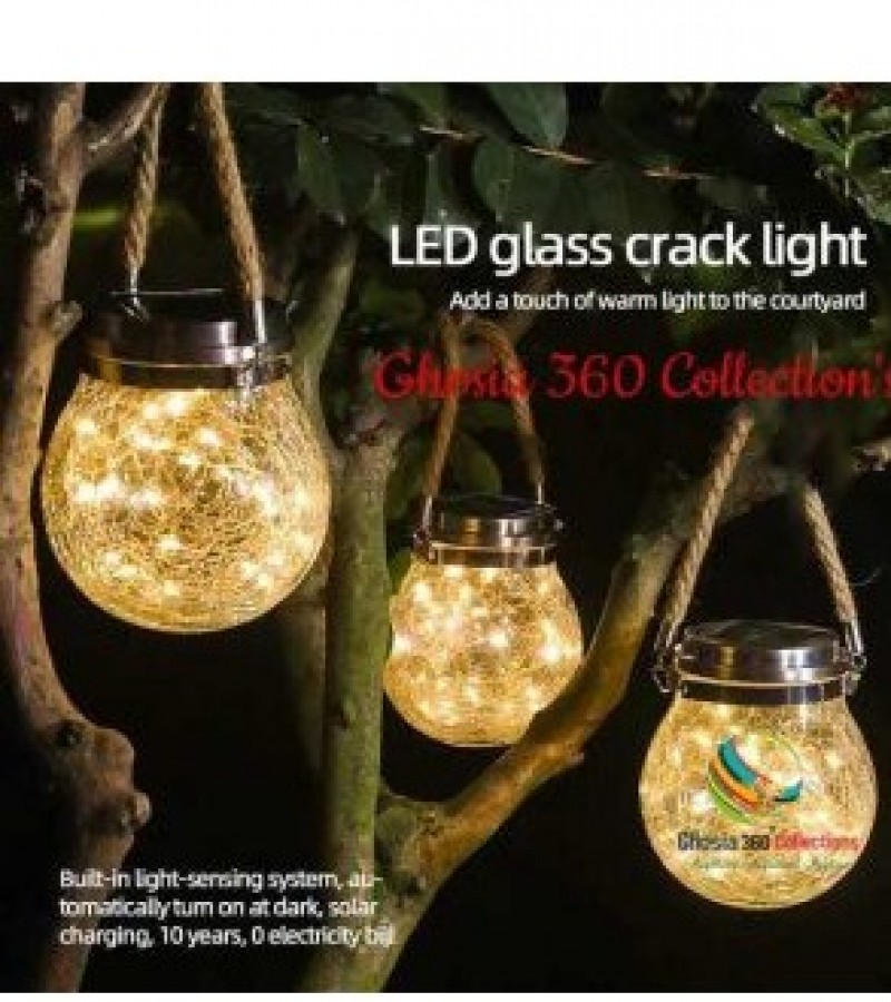 Solar Garden Light Outdoor Waterproof Set of 2 Warm Glass Jar Crack Light Decoration Lamp KN-480