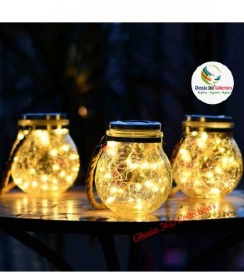 Solar Garden Light Outdoor Waterproof Set of 2 Warm Glass Jar Crack Light Decoration Lamp KN-480