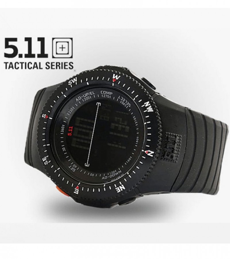 511 Army Black Rubber Digital Tactical Watch For Men - Black