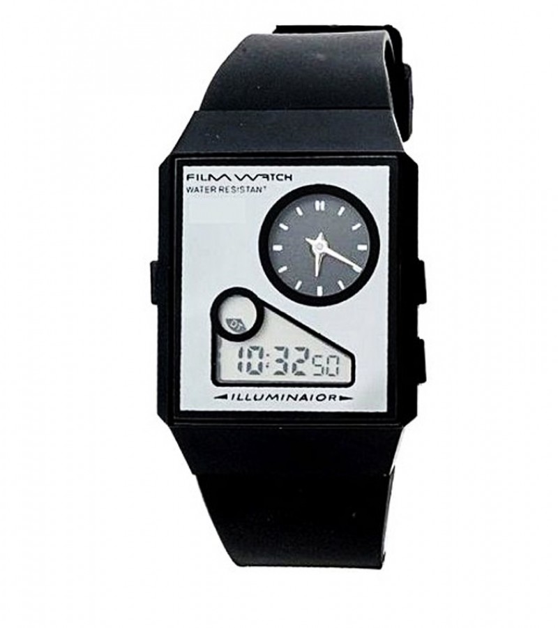 Black Rubber Dual Time Watch for Kids - Black