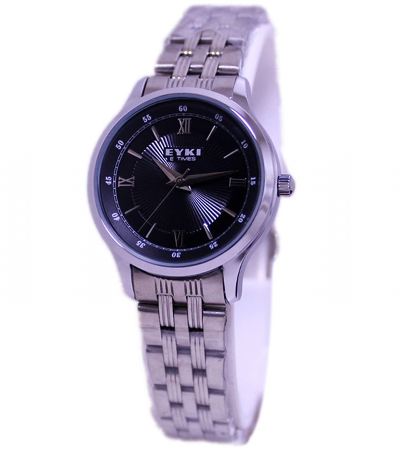 EYKI Stainless Steel Black Dial Analog Watch for Women - Silver