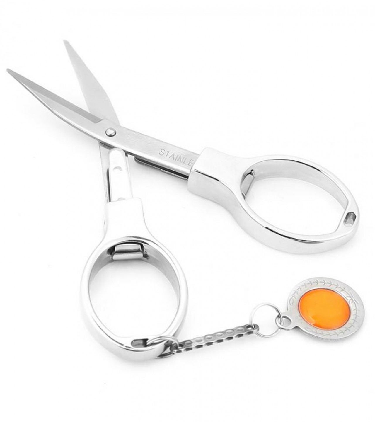 Mini Stainless Steel Folding Scissor with Key Chain - Silver