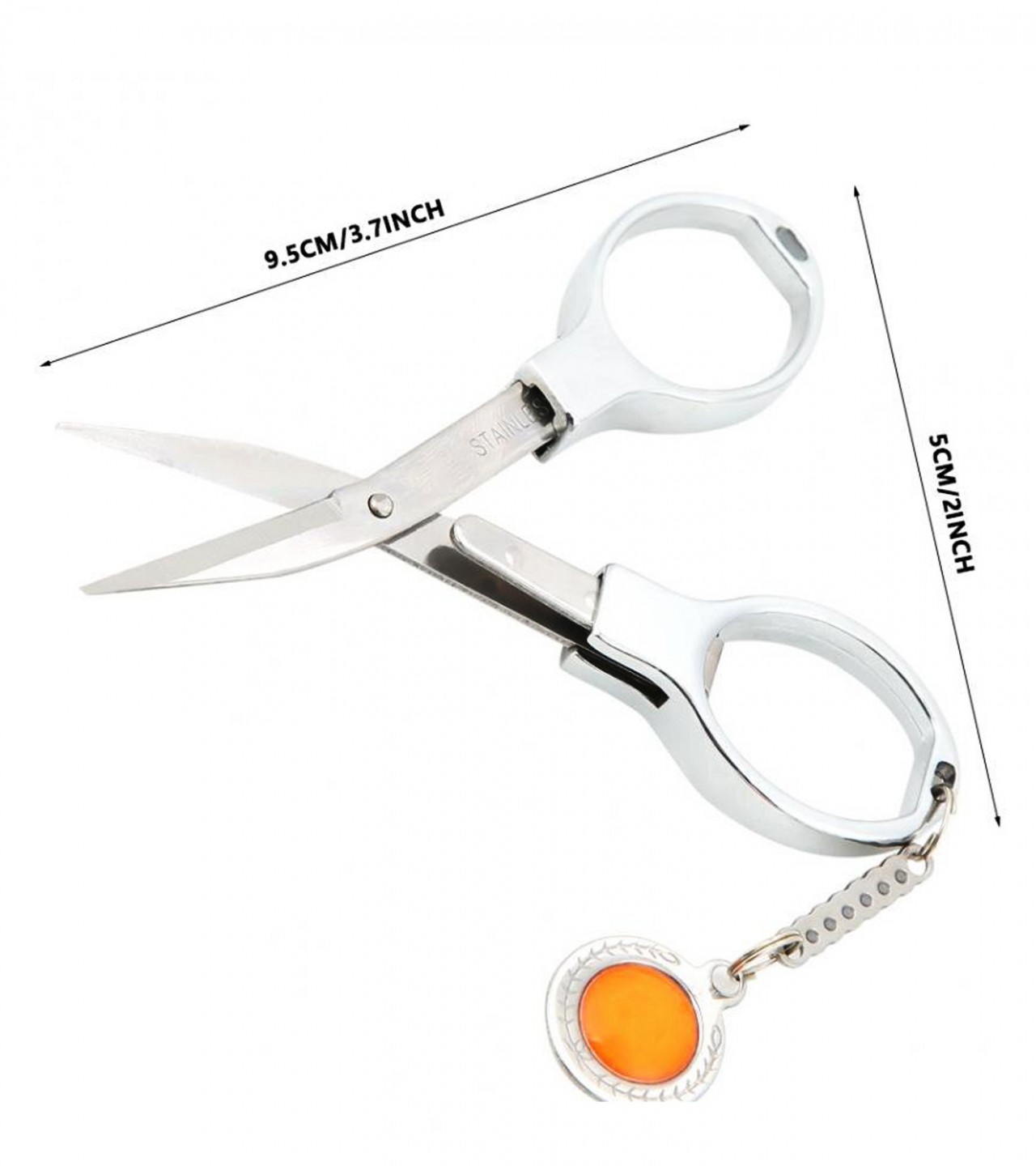 Mini Stainless Steel Folding Scissor with Key Chain - Silver