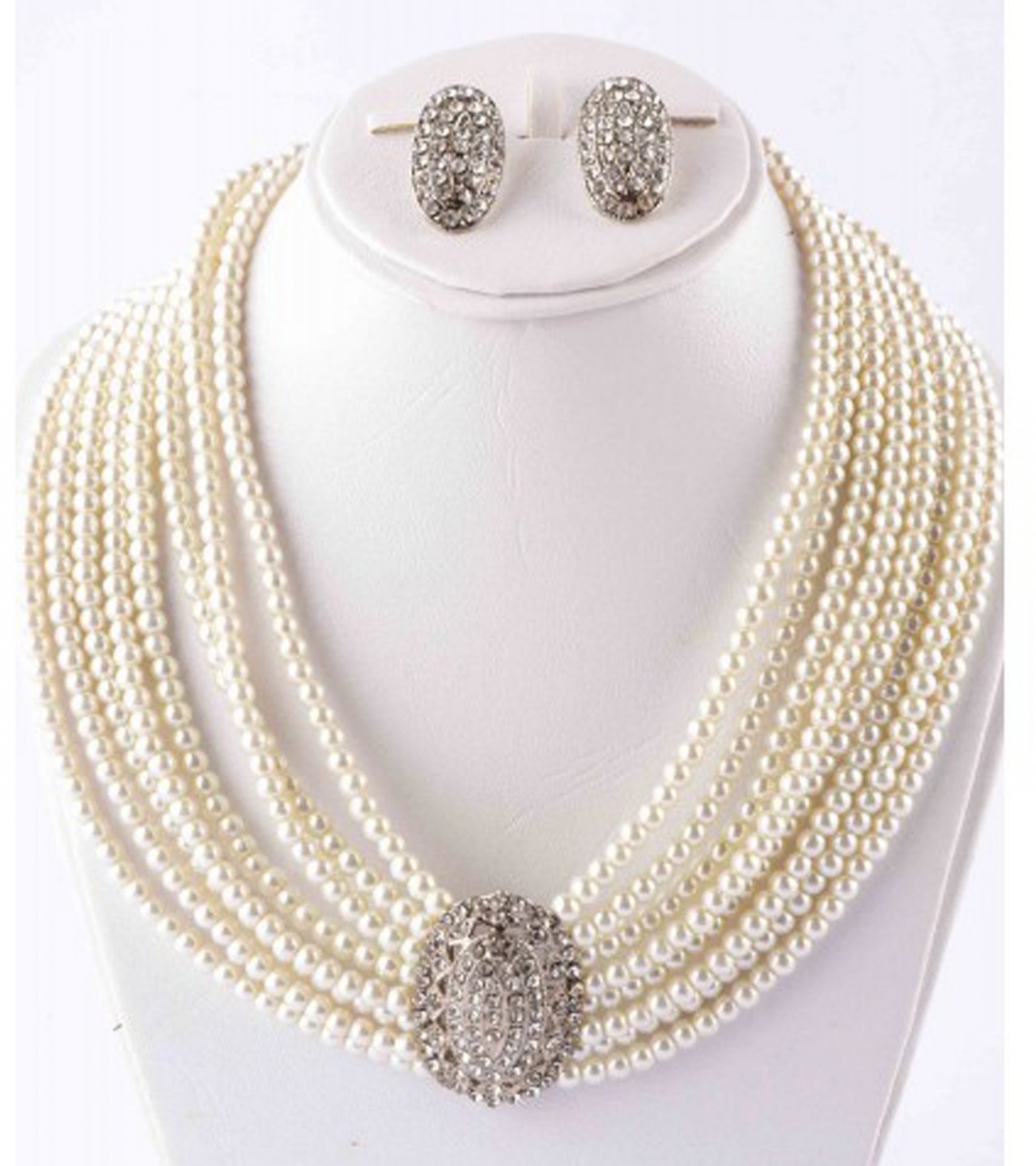 Off White Jewelry Set with Center Silver Stone For Women - Off White