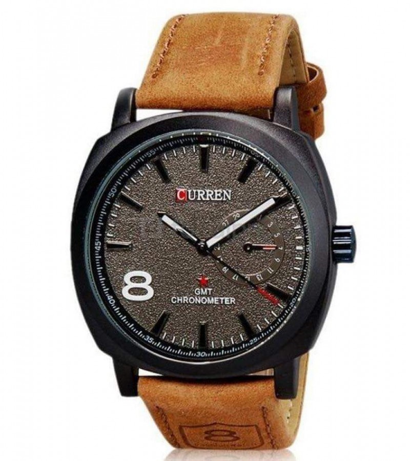 Pack of 2 - Curren Leather & Denim Strap Watch for Unisex - Brown & Blue