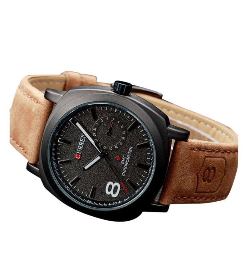 Pack of 2 - Curren Leather Strap Watch for Men - Brown