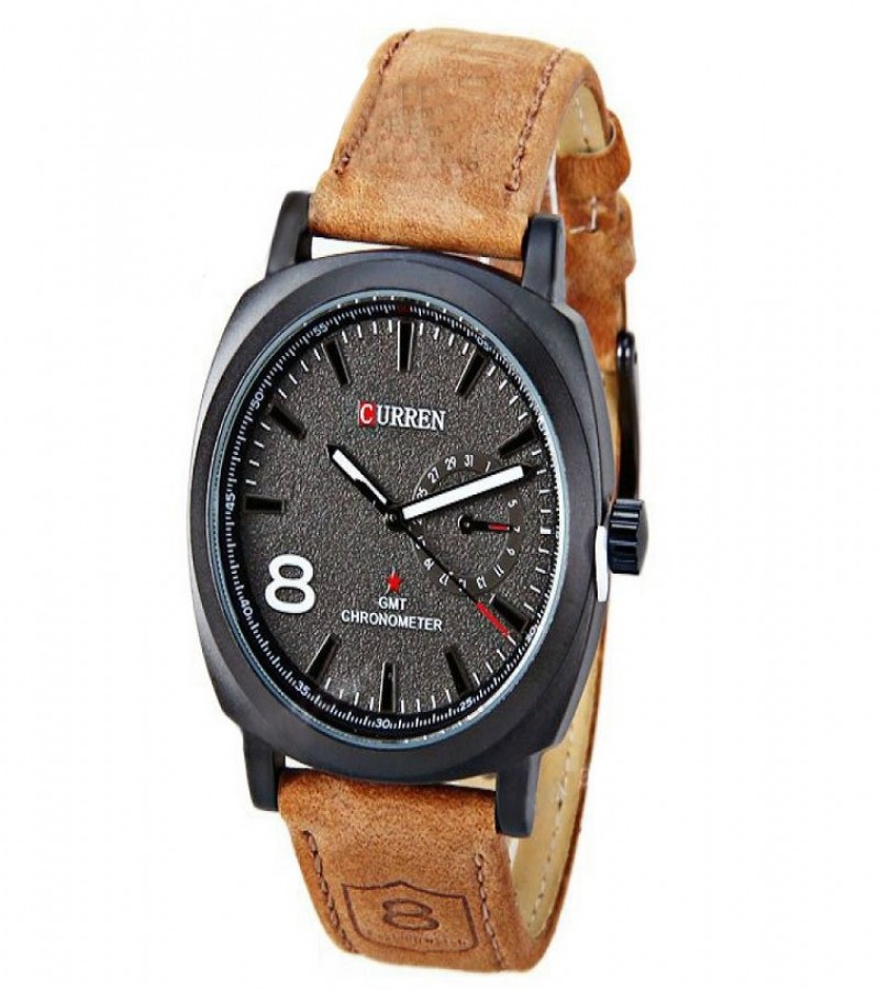 Pack of 2 - Curren Leather Strap Watch for Men - Brown