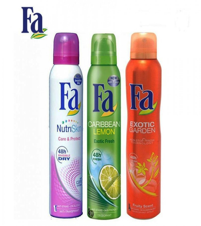 Pack of 3 - FA Body Spray ( Deodorants ) For Women - Multi color - 200 ml Each