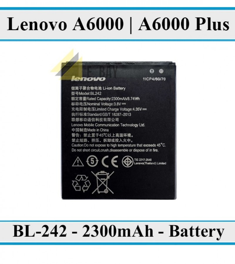 Lenovo BL242 Battery For Lenovo A6000 , A6010 , A6000 Plus , K3 , K30 Battery With 2300mAh Capacity