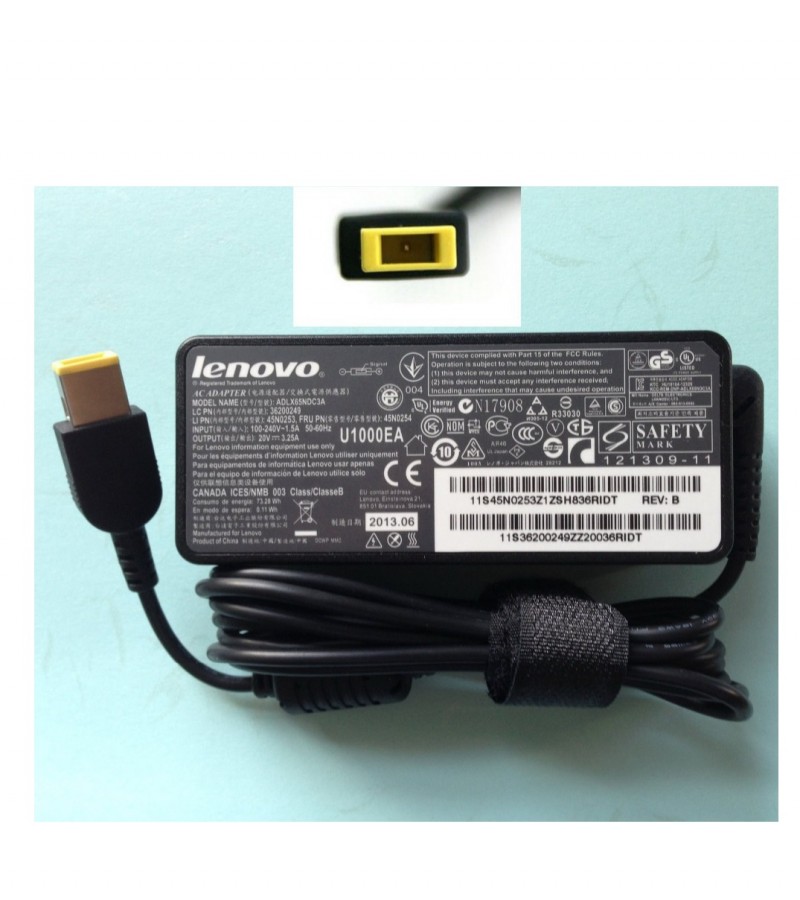 LENOVO SQUARE PIN LAPTOP CHARGER 20V 3.25A 65W (USB)