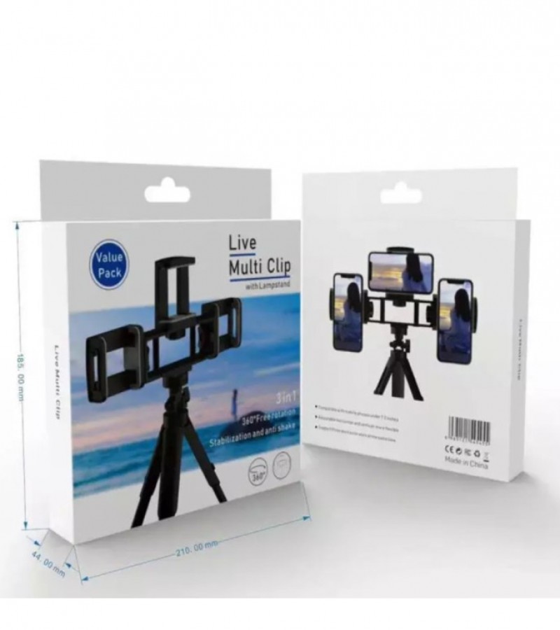 Live Multi Clip With Lamp Stand 3 in1 Stabilization tripod stand adjustable with mobile holders