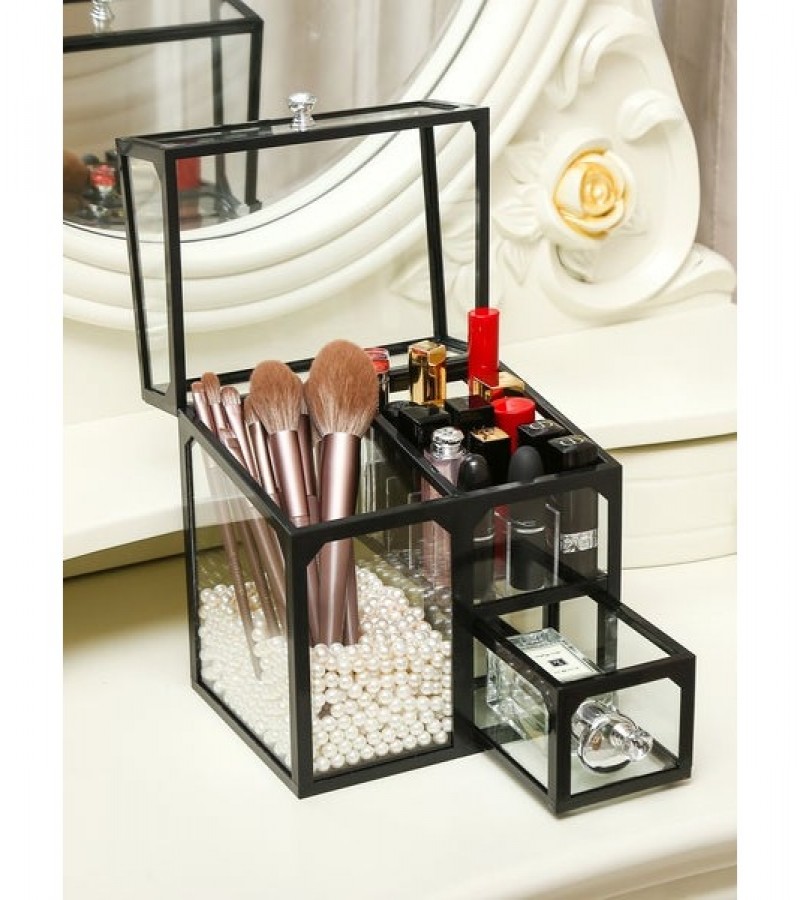 LUXURY Looking Made of Glass Cosmetics Makeup Brush Holder without Pearls Makeup Storage Organizer