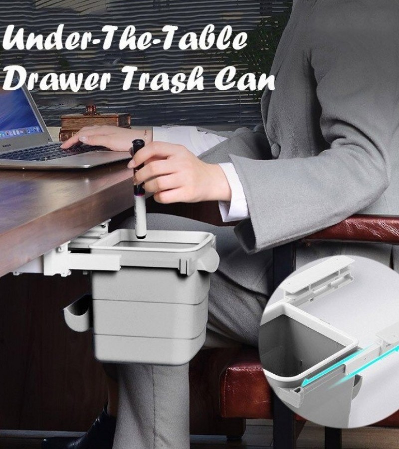1Pcs Retractable Office Desk Home Dustbin Under Table Trash Can Garbage Waste Bin