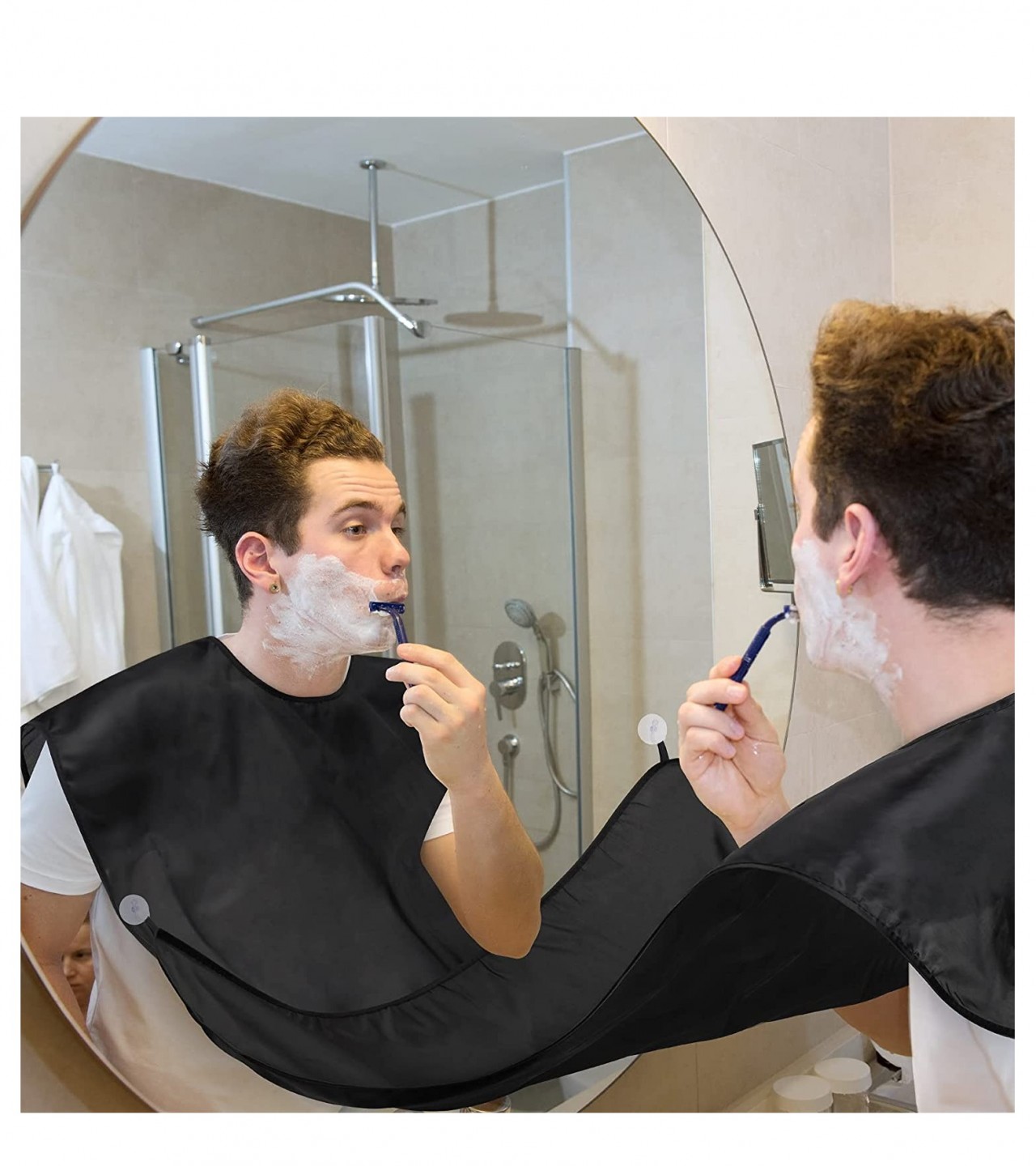 Beard Bib Cape for Shaving Apron & Hair Clippings Catcher with Suction Cup Mirror Salon
