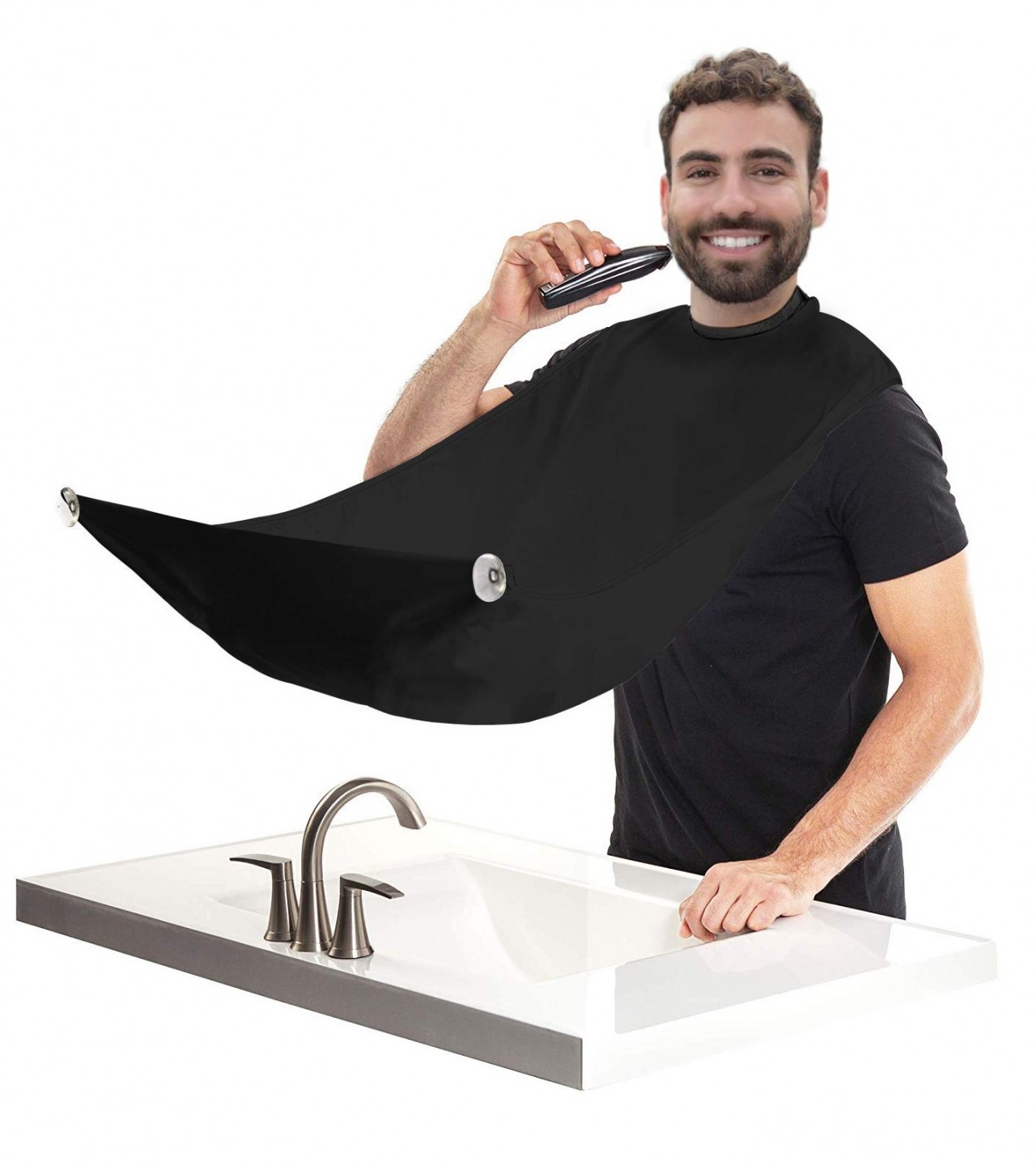 Beard Bib Cape for Shaving Apron & Hair Clippings Catcher with Suction Cup Mirror Salon