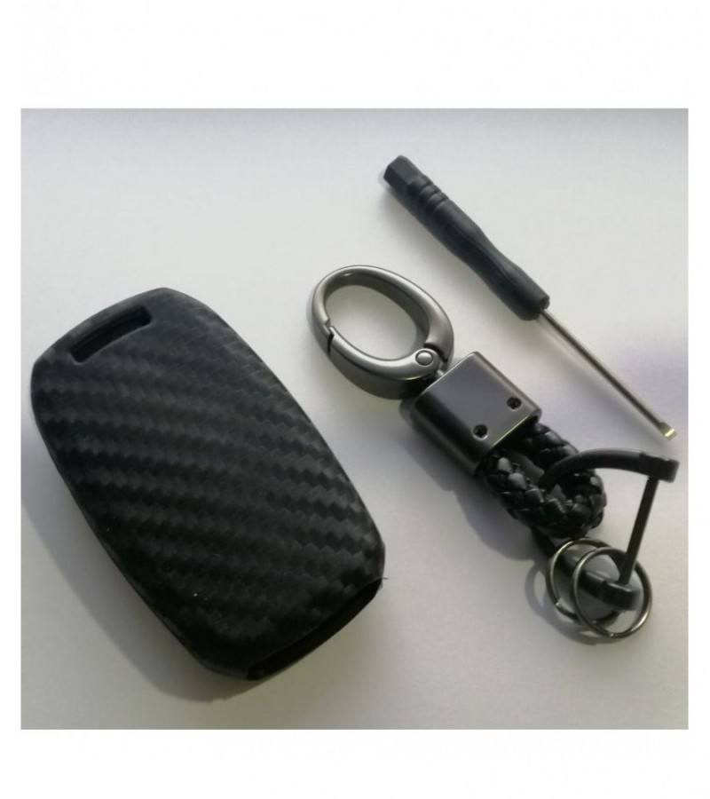 Carbon Fiber Finish Soft Silicone Key Fob Cover Case For Kia Sportage For Smart Key Cover