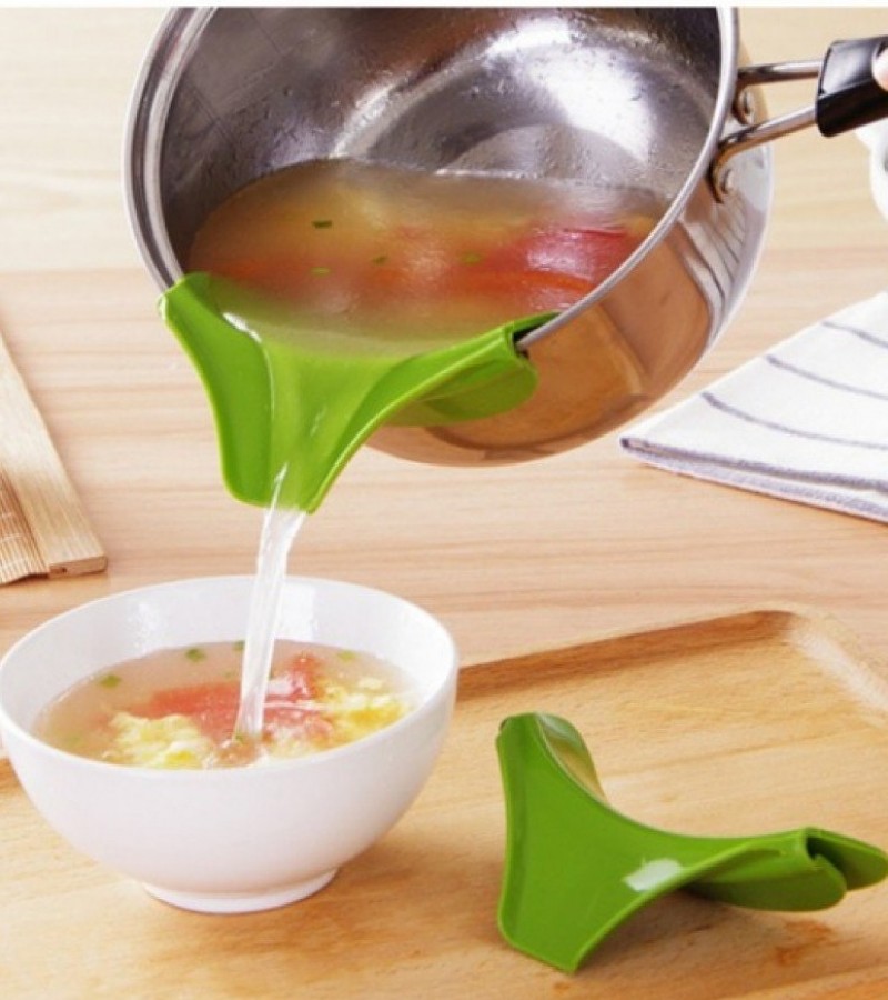 Kitchen Funnel Gadget Silicone Pour Spout Slip On Pour For Bowls Pans Pots - Green