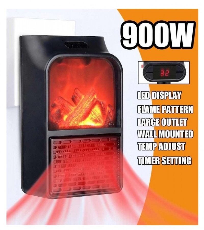 Mini Portable Electric Heater Flame 900W Winter Home Office