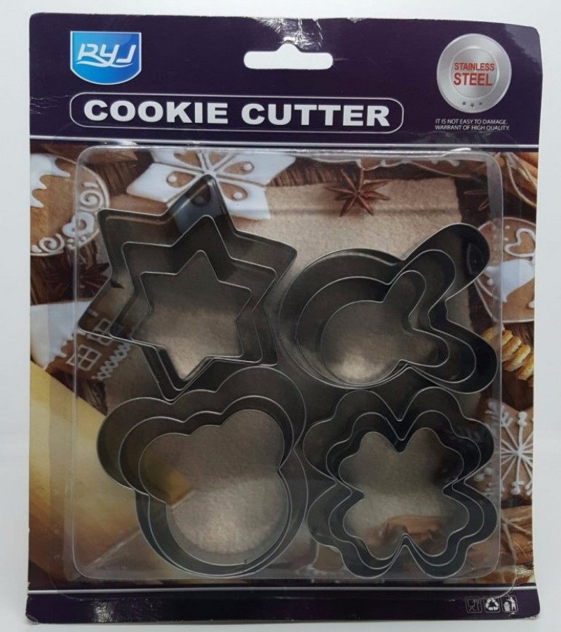 Pack Of 12 - Multi Shape Cookies Cutter - Silver