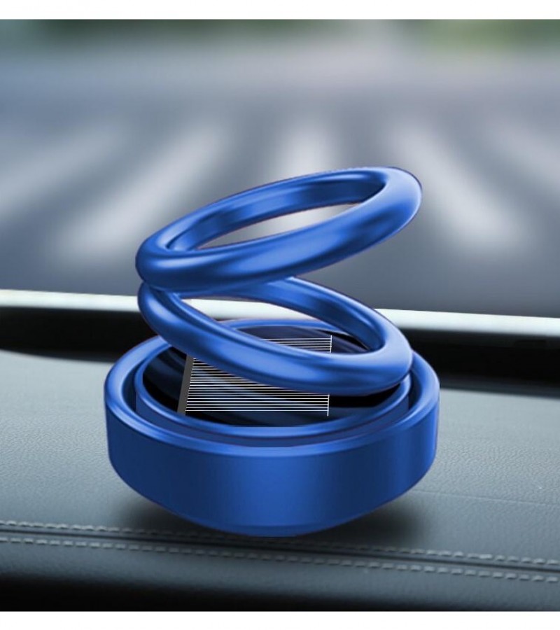 Solar Car Decoration Creative Double Ring Rotating Air Freshener Dashboard Decor Toy - Blue