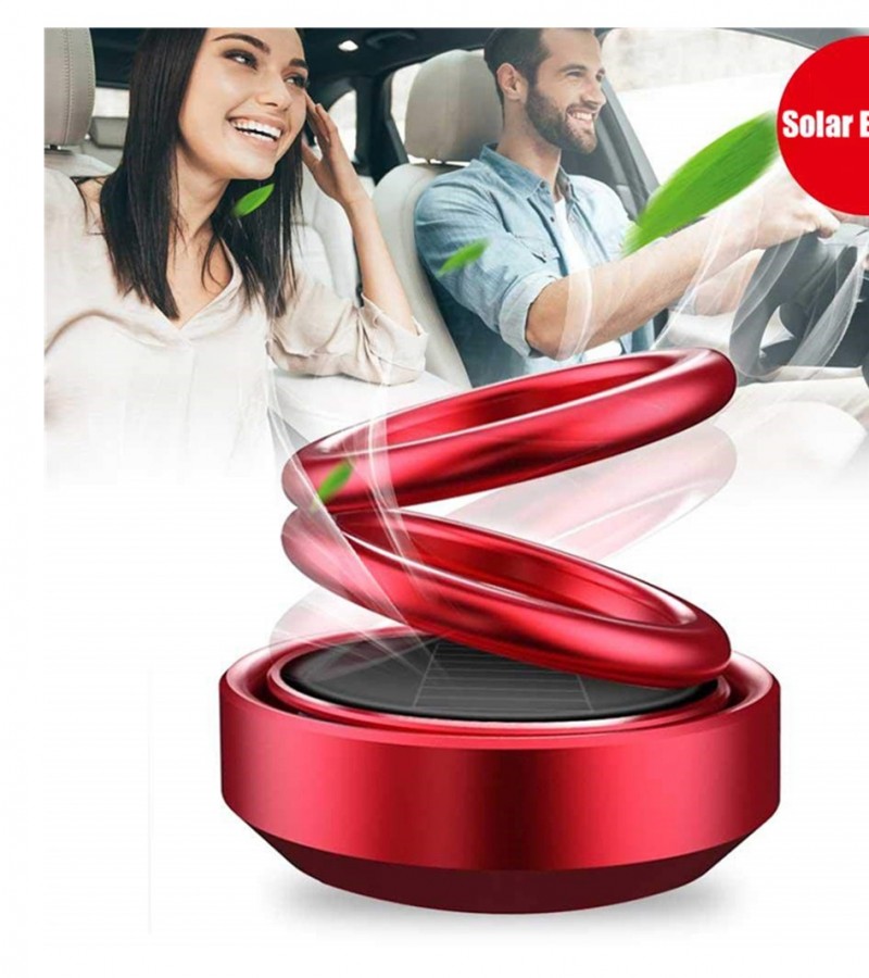 Solar Car Decoration Creative Double Ring Rotating Air Freshener Dashboard Decor Toy - Red