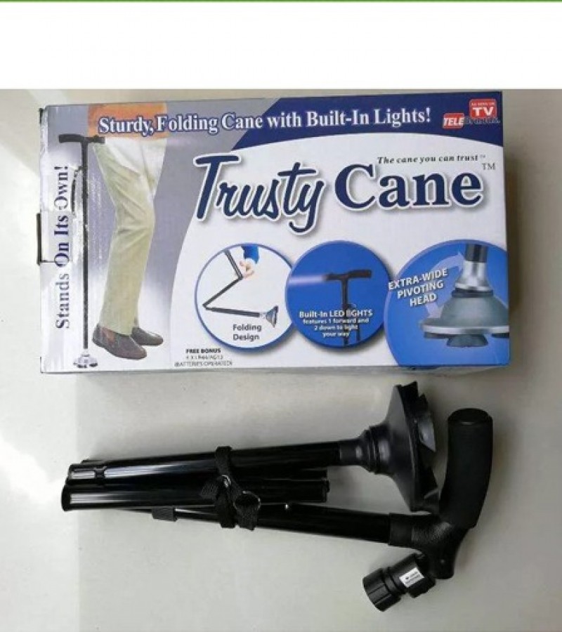 Trusty Cane - Sturdy Folding Walking Triple Head With Built in Lights
