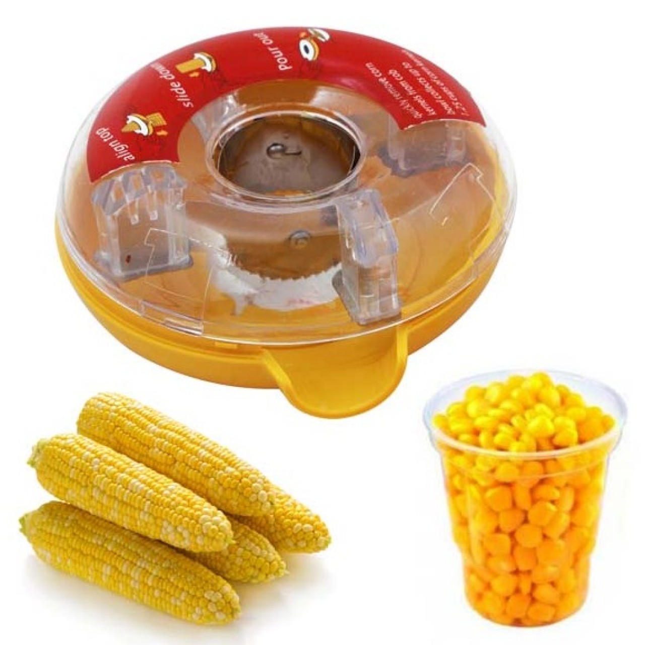 Magic Plastic Corn Kerneler, Peeler, Cutter - Yellow