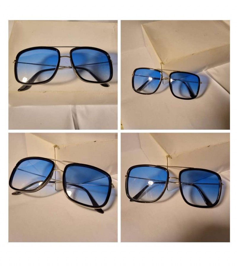 Men's Sun Glasses Blue Shade With Silver & Black Frame
