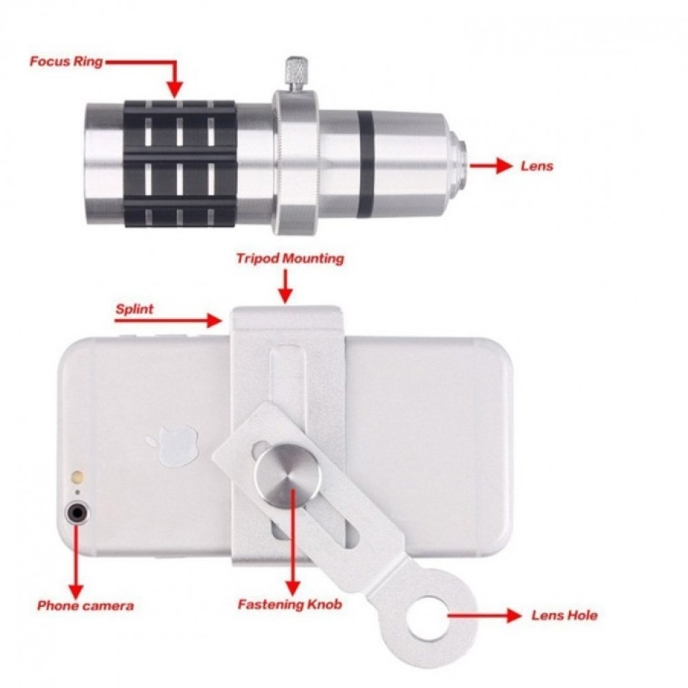 Mobile Phone Tripod with Phone Camera Kit 12x Optical Zoom Universal