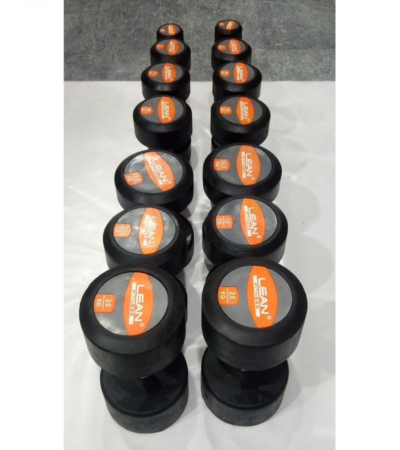 10KG Lean Fitness Rubber Dumbbell Pairs