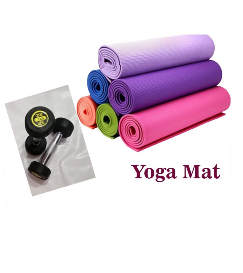 1kg Rubber Dumbbell Pair with Yoga Mat 4MM