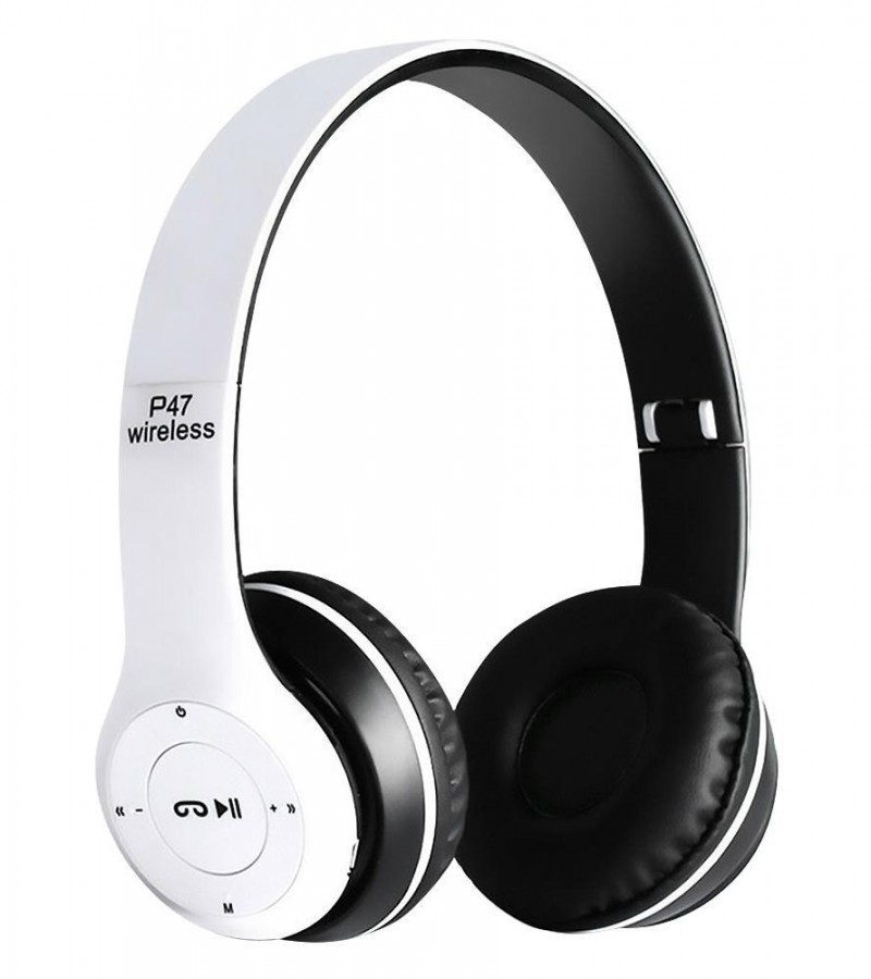 MTR P47 Wireless Bluetooth Headphone,Memory Card Support,Fm Radio Enabled and Big Battery (White)